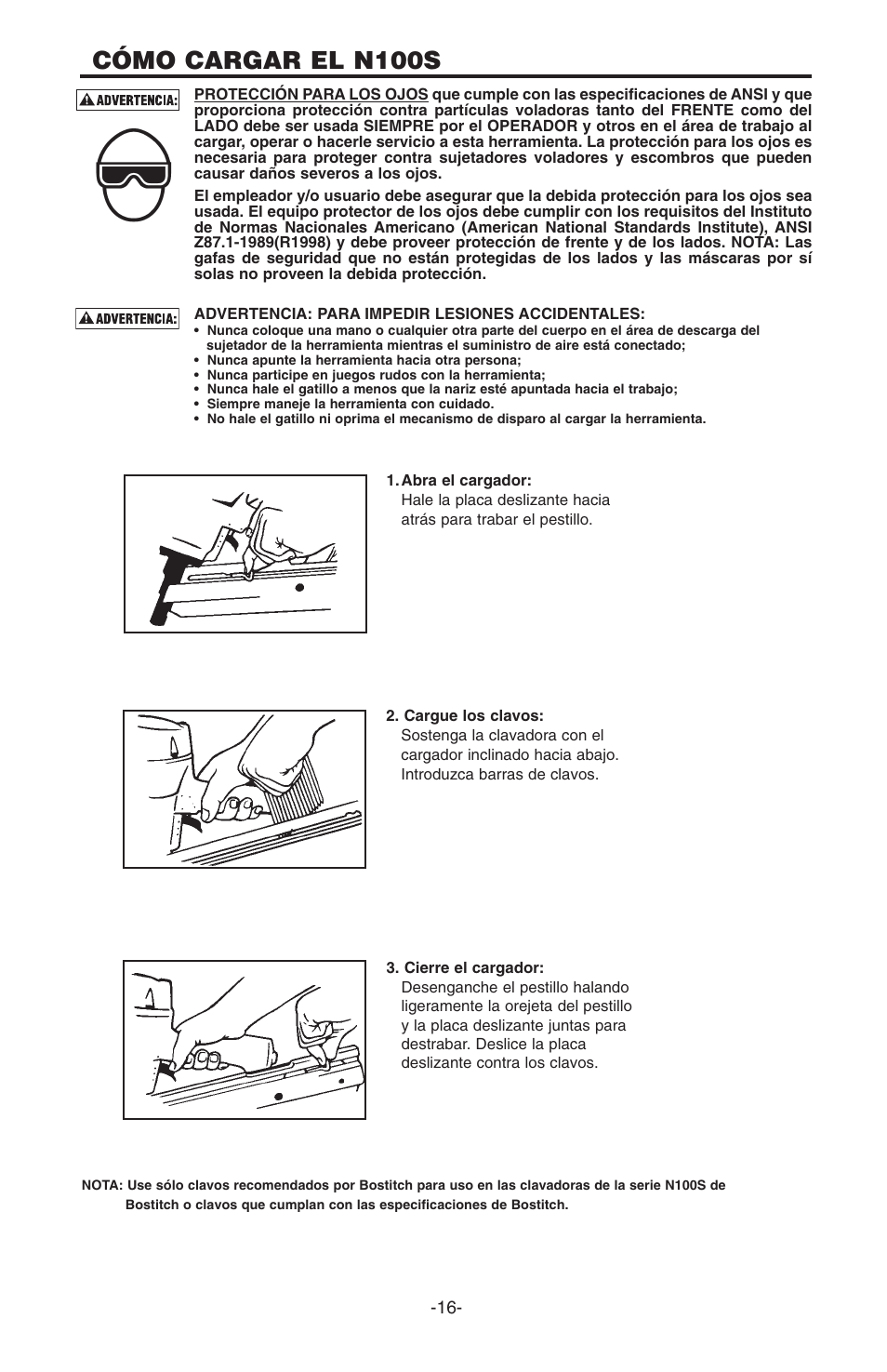 Cómo cargar el n100s | Bostitch N100S User Manual | Page 16 / 32