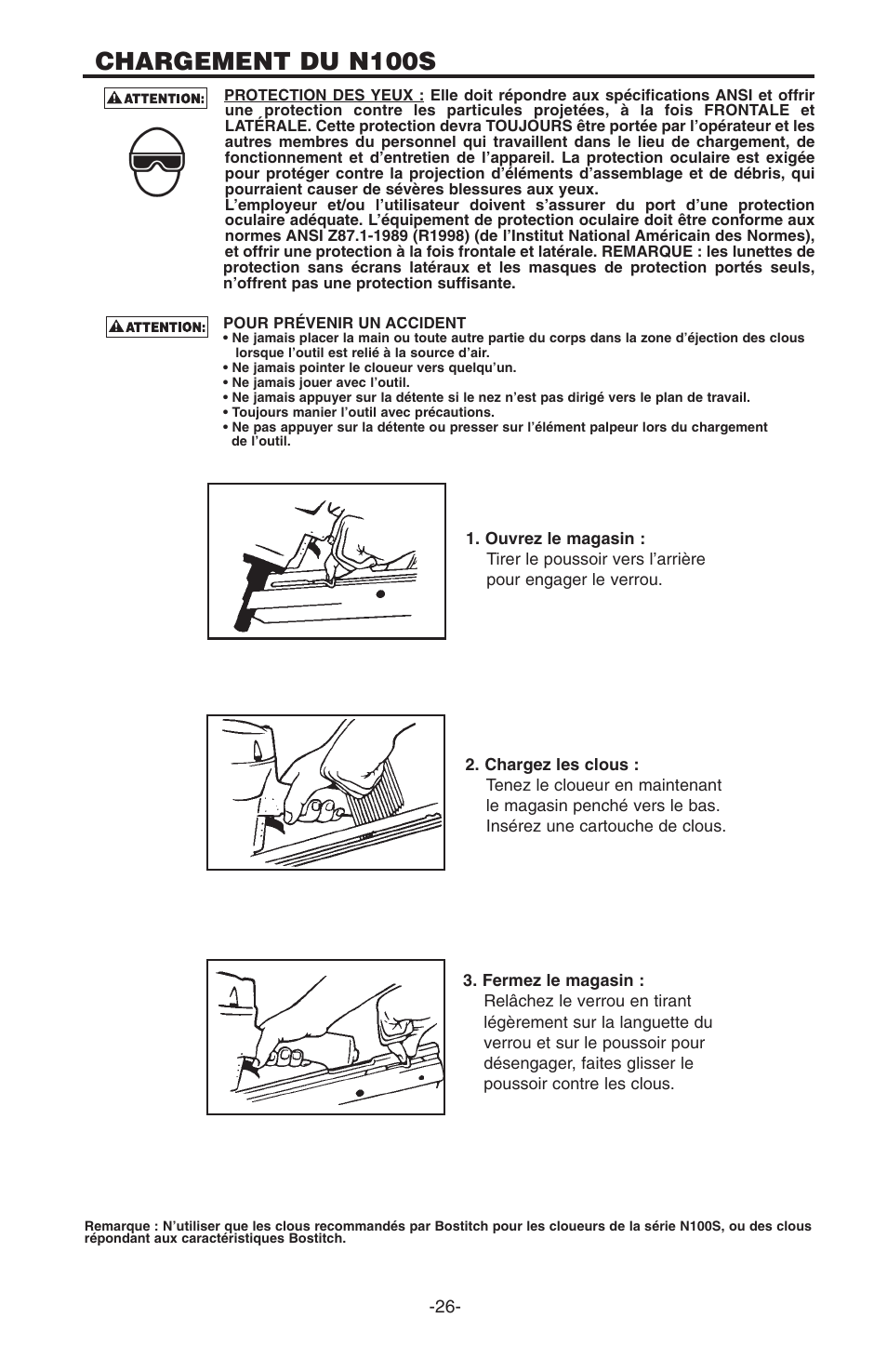 Chargement du n100s | Bostitch N100S User Manual | Page 26 / 32