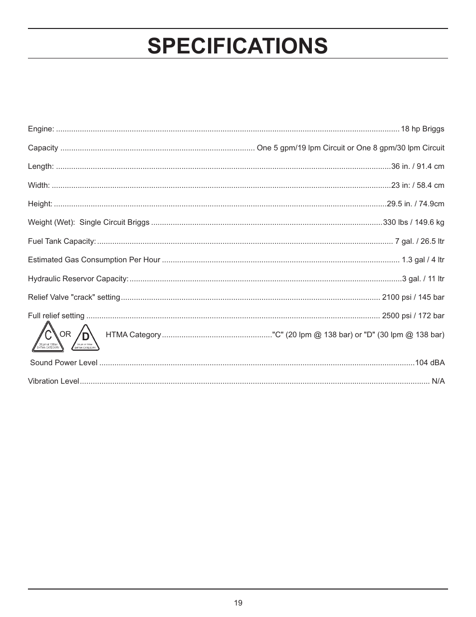 Specifications | Stanley GT 18B01 User Manual | Page 19 / 30