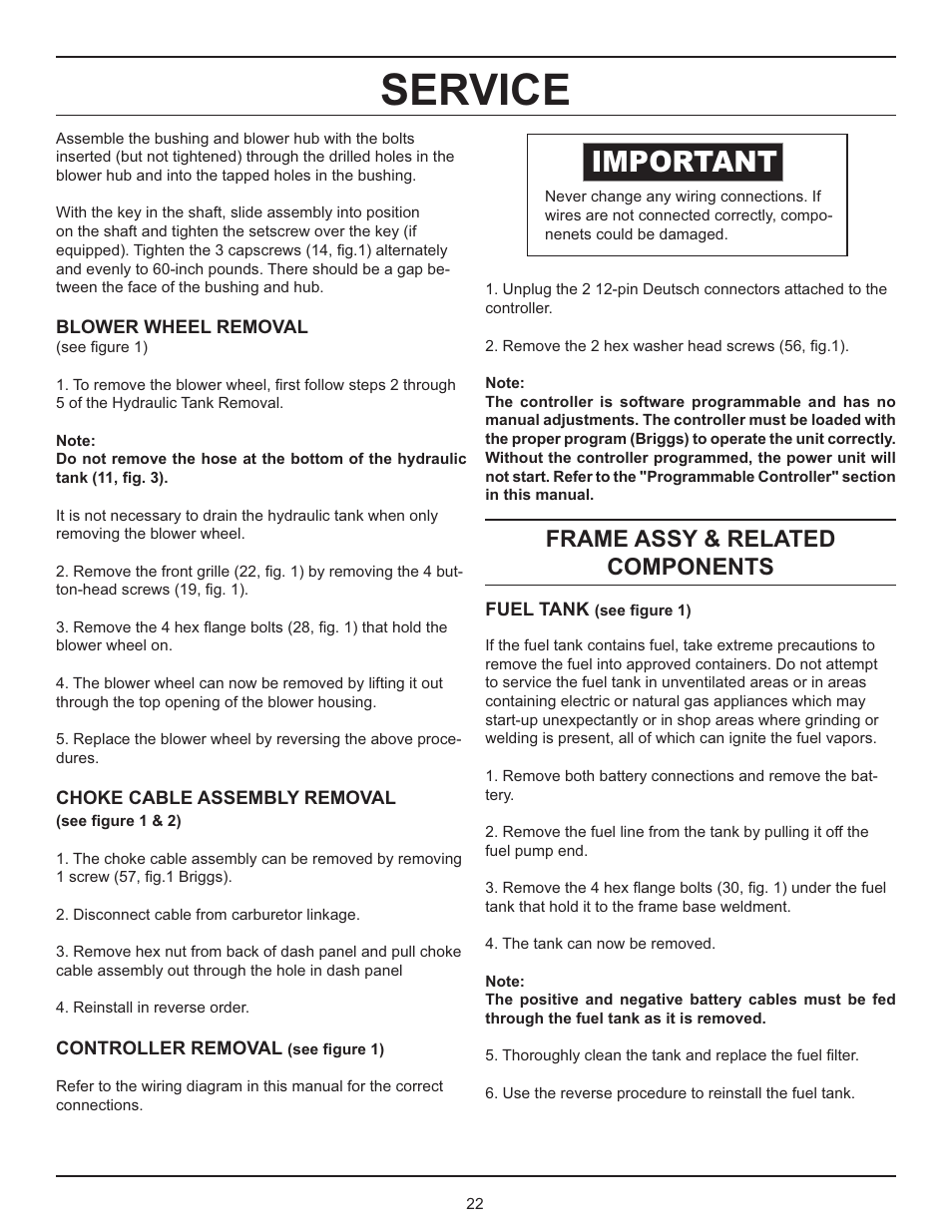 Service, Important, Frame assy & related components | Stanley GT 18B01 User Manual | Page 22 / 30
