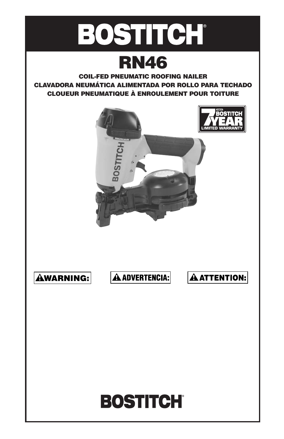 Bostitch Bostich Pneumatic Roofing Nailer RN46 User Manual | 32 pages