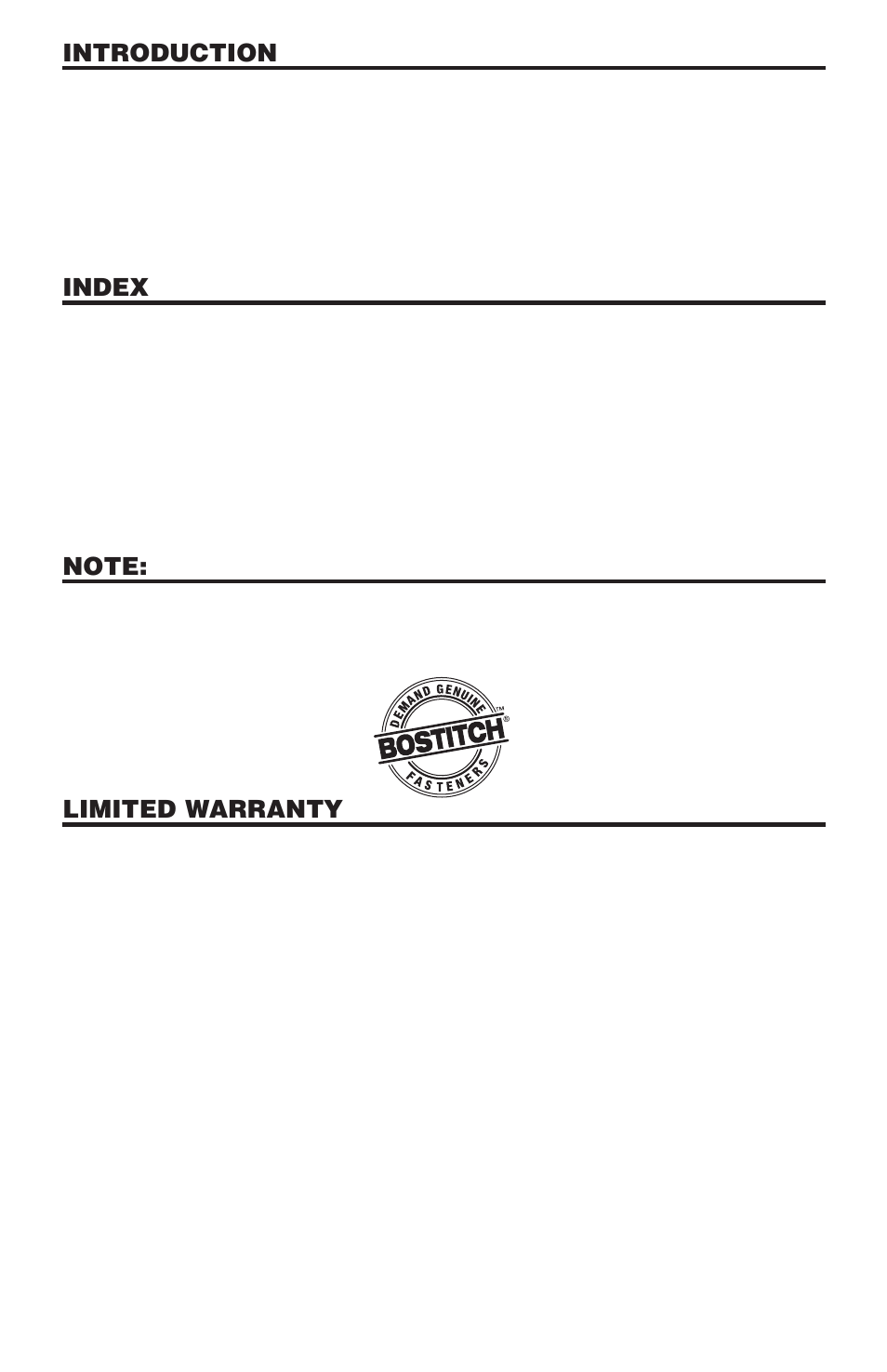 Introduction, Index, Limited warranty | Bostitch N100CPP User Manual | Page 2 / 32