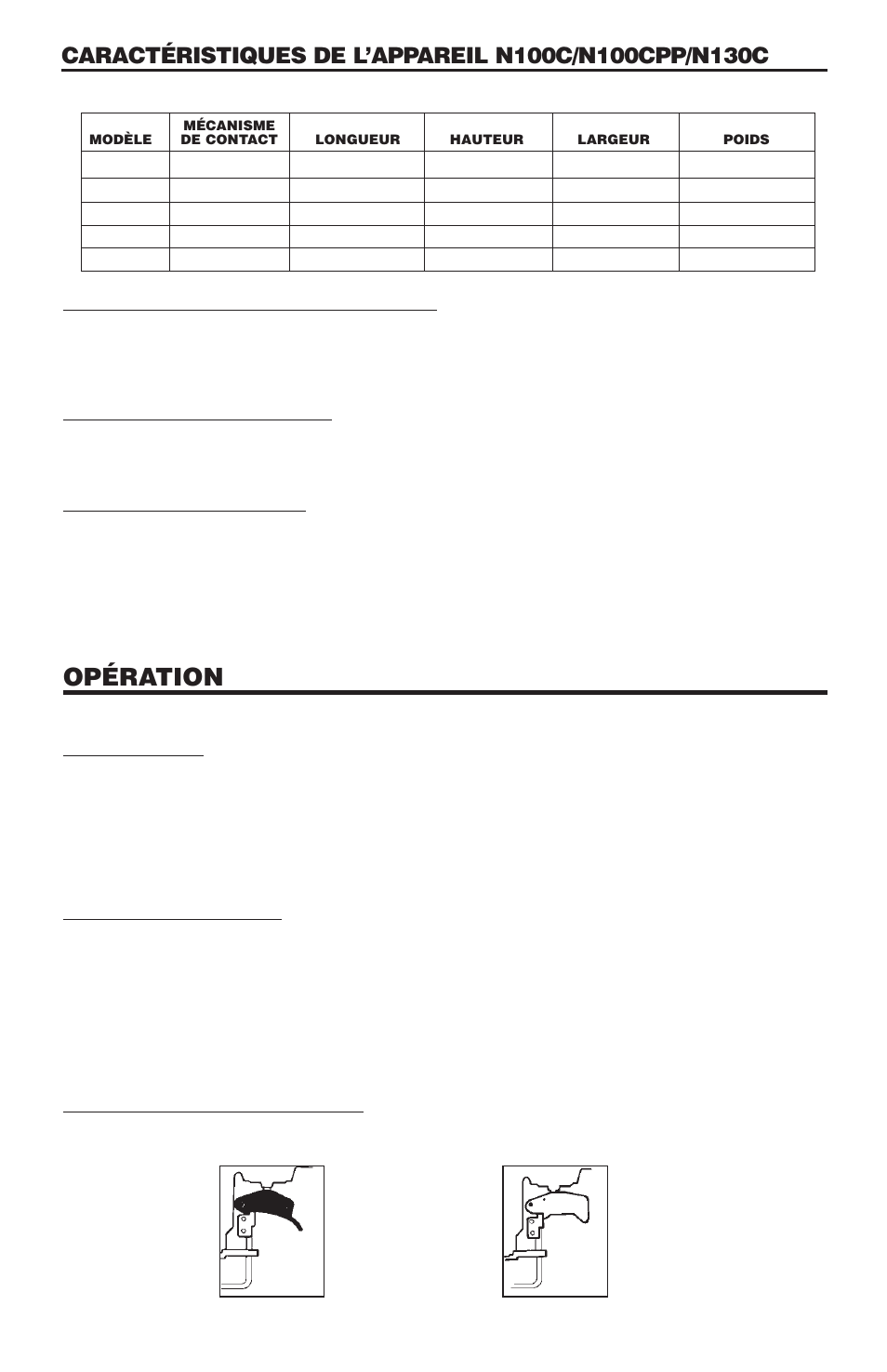 Opération, Raccordements rapides à l’air, Pression d’utilisation | Consommation d’air, À la volée, Au coup-par-coup, Identification du modèle | Bostitch N100CPP User Manual | Page 24 / 32