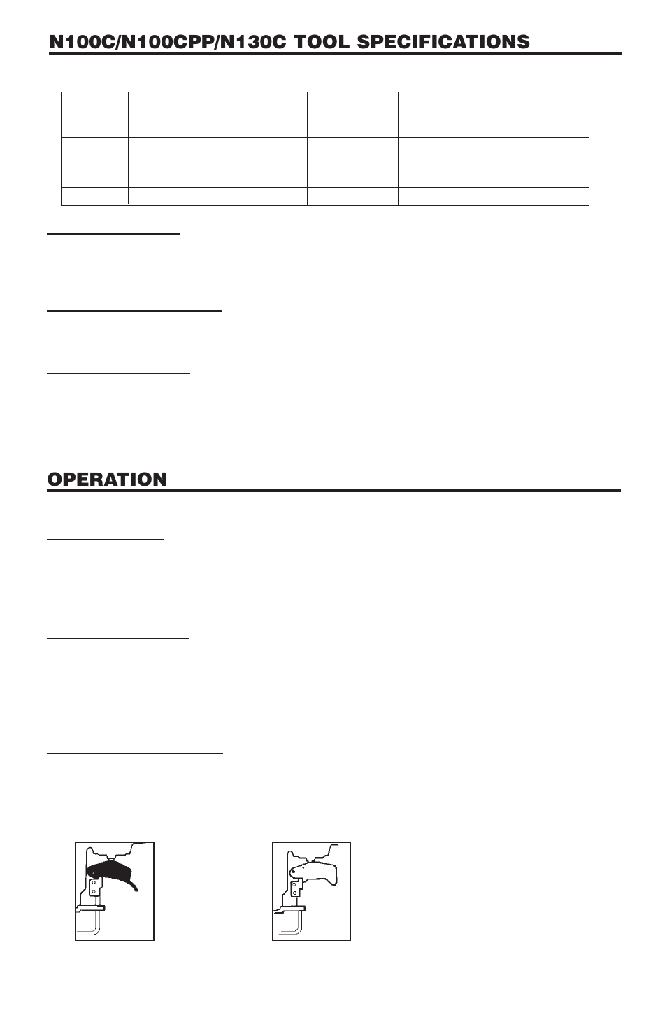 Operation, Tool air fitting, Operating pressure | Air consumption, Contact trip, Sequential trip, Model identification | Bostitch N100CPP User Manual | Page 4 / 32