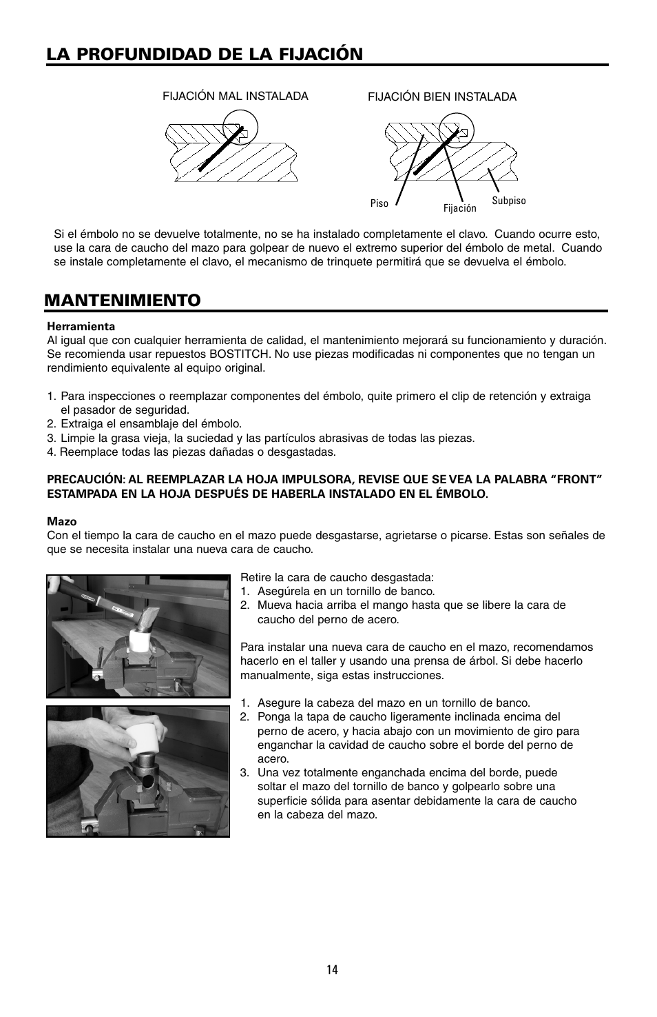 Mantenimiento la profundidad de la fijación | Bostitch MFN-201 User Manual | Page 14 / 24
