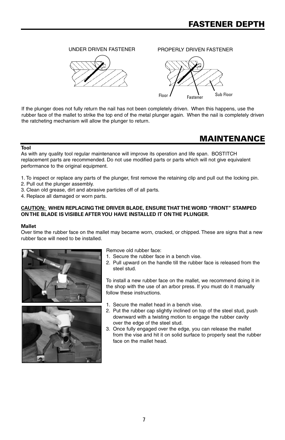 Maintenance fastener depth | Bostitch MFN-201 User Manual | Page 7 / 24