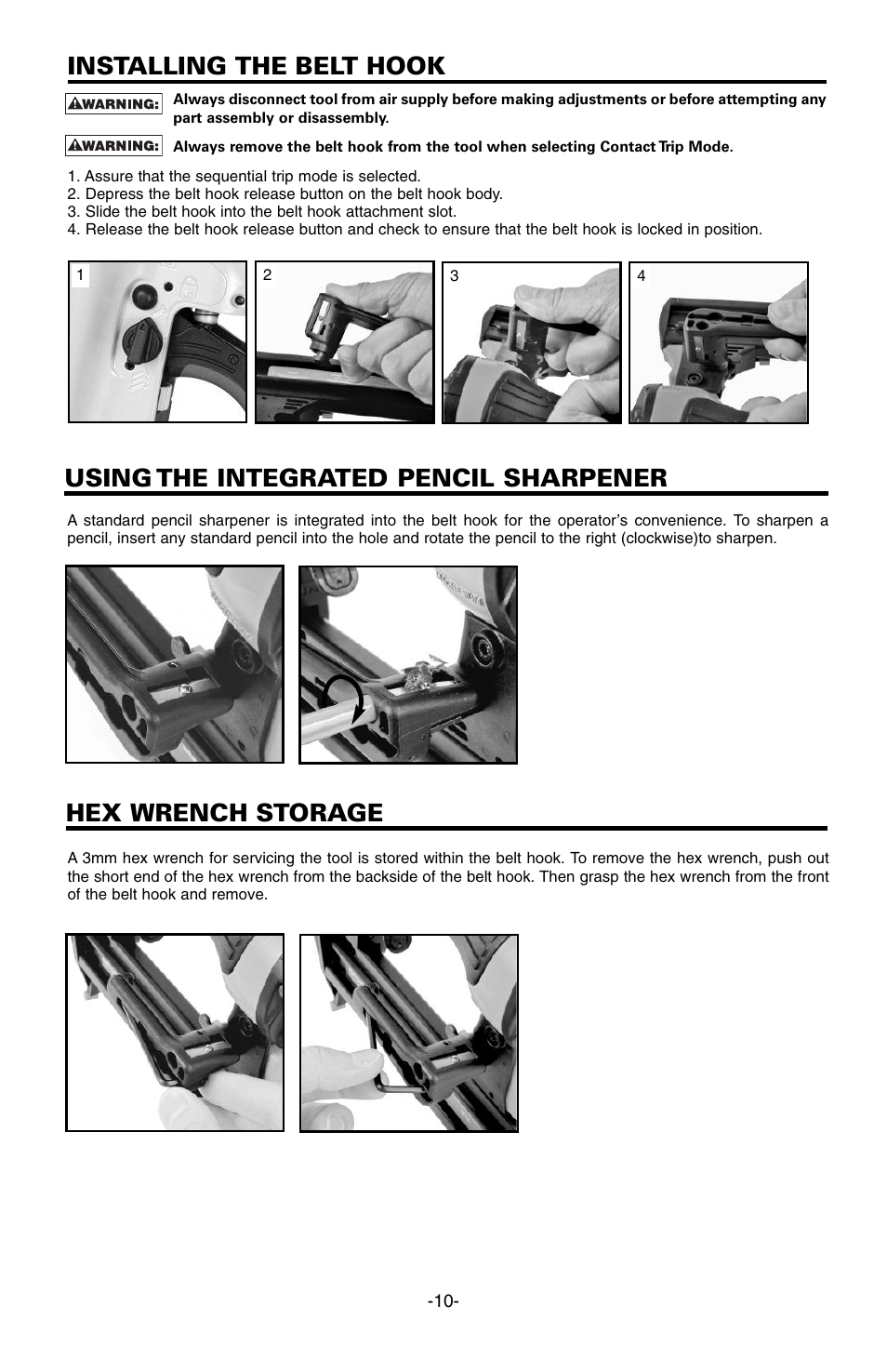 Installing the belt hook | Bostitch FN1664 User Manual | Page 10 / 50