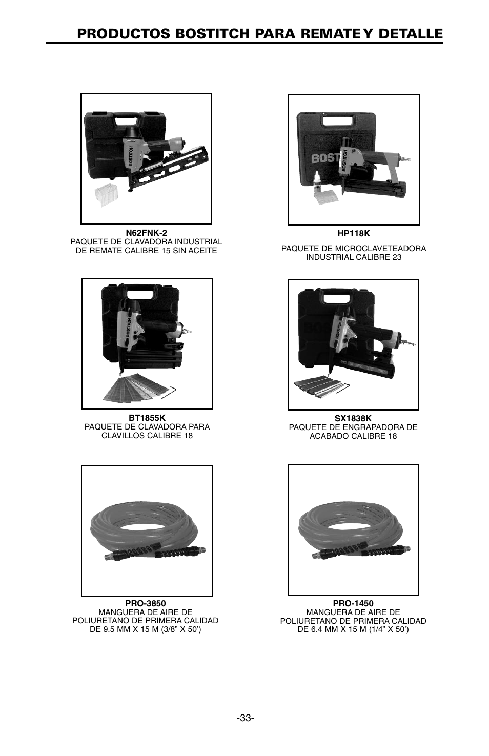 Productos bostitch para remate y detalle | Bostitch FN1664 User Manual | Page 33 / 50