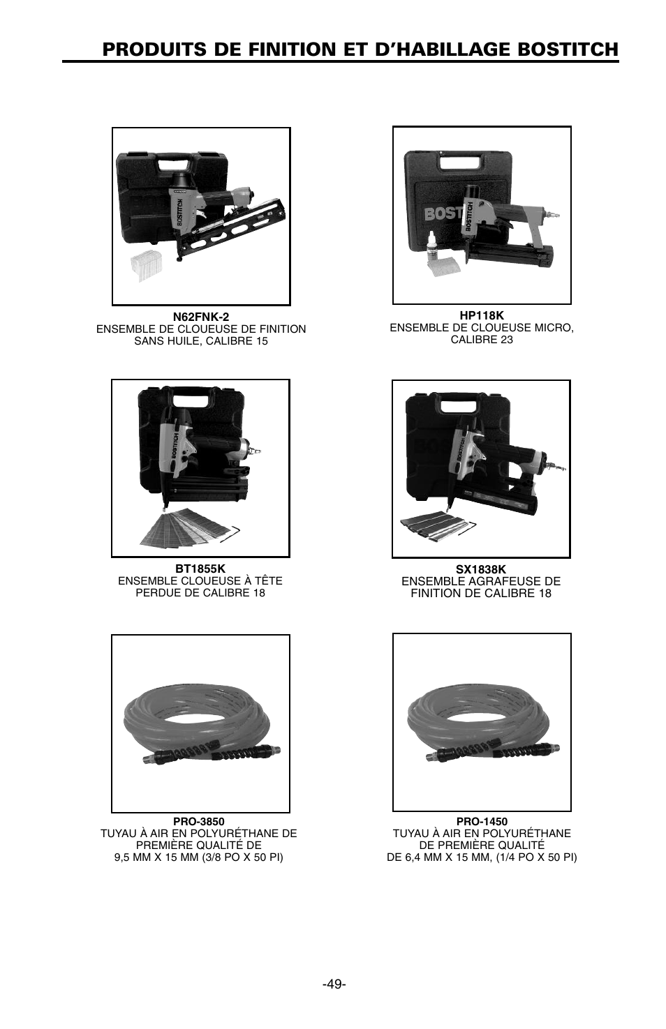 Produits de finition et d’habillage bostitch | Bostitch FN1664 User Manual | Page 49 / 50