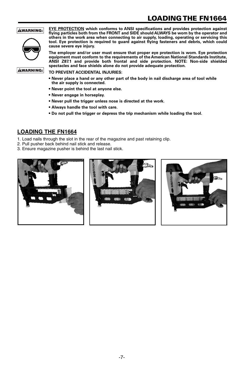 Loading the fn1664 | Bostitch FN1664 User Manual | Page 7 / 50