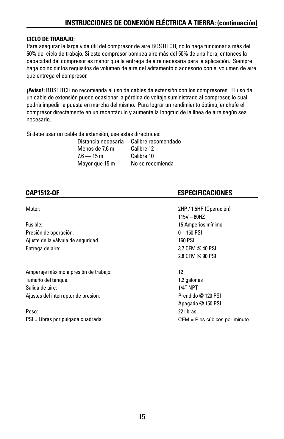 Bostitch CAP1512-OF User Manual | Page 15 / 28