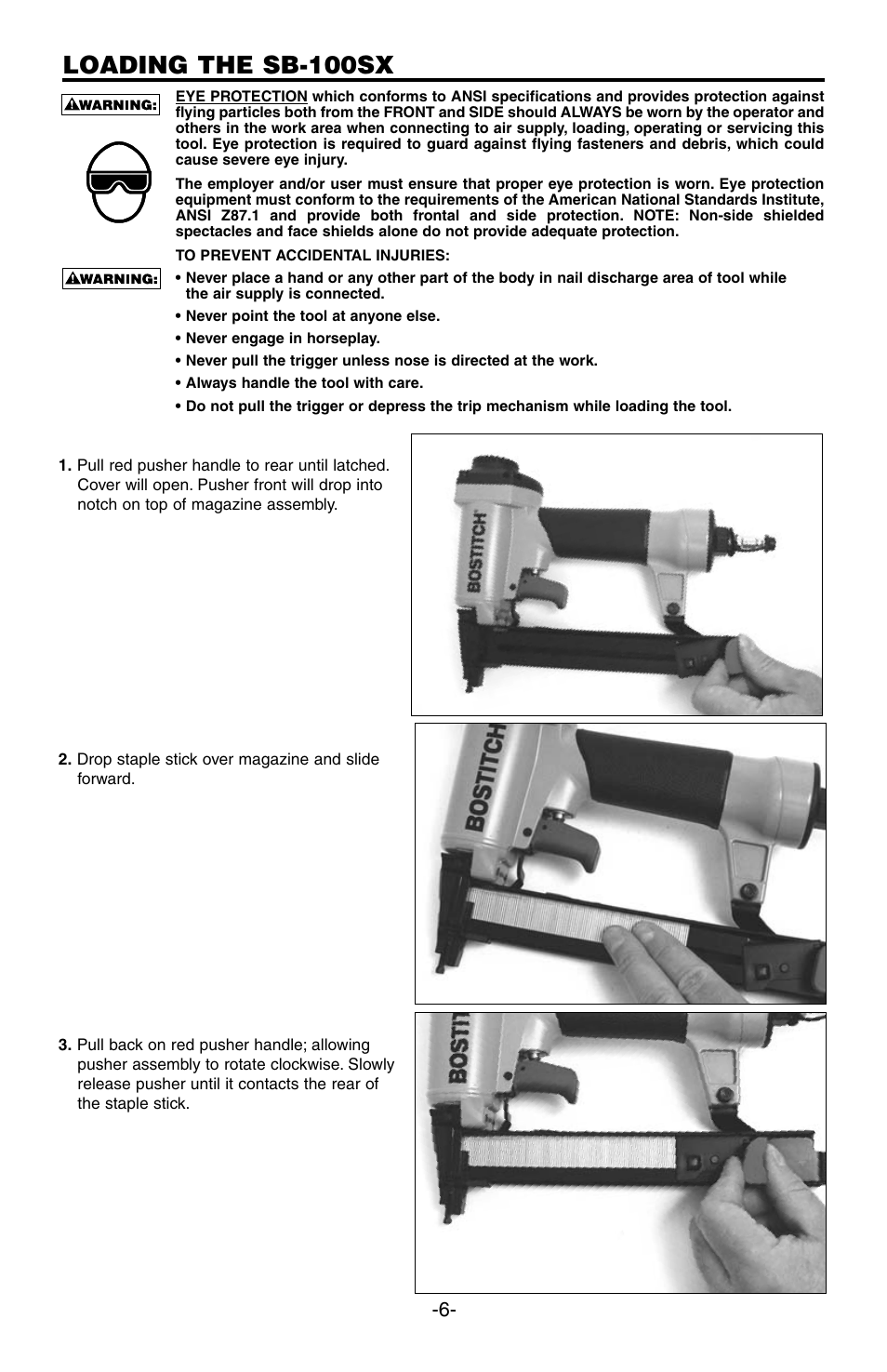 Loading the sb-100sx | Bostitch SB-100SX User Manual | Page 6 / 30