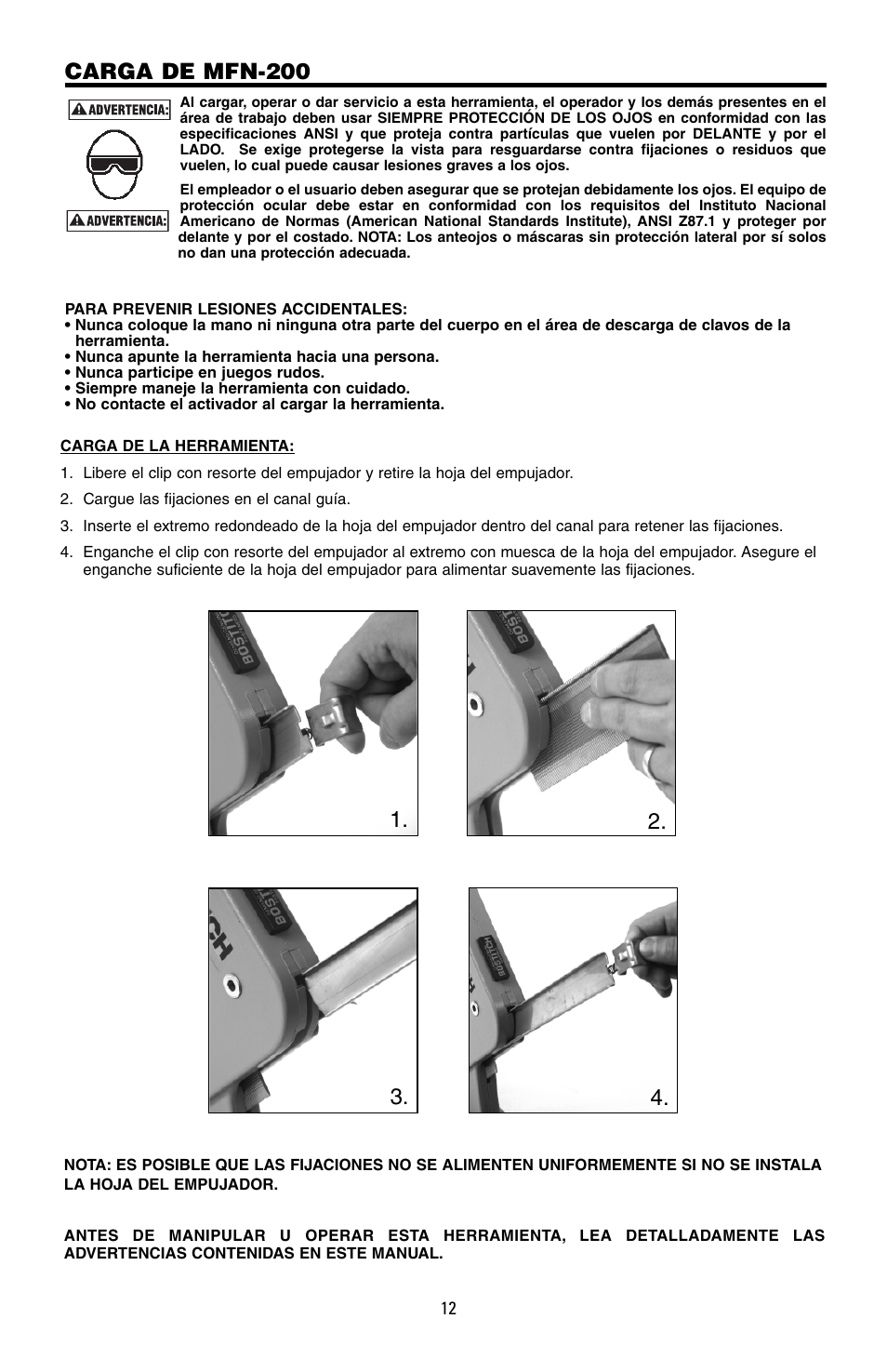 Carga de mfn-200 | Bostitch MFN-200 User Manual | Page 12 / 23