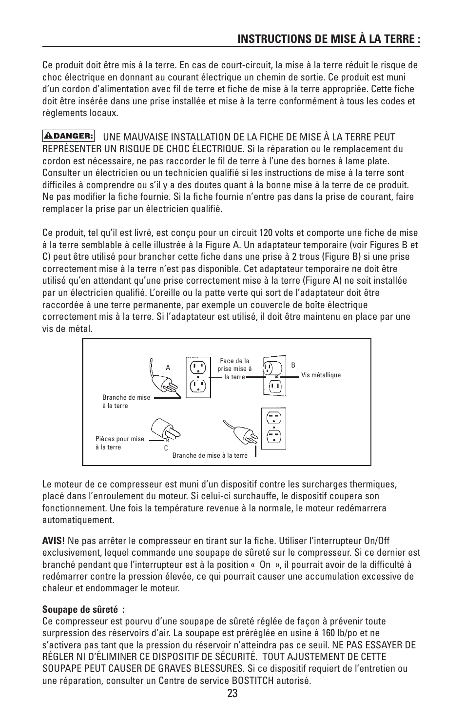 Instructions de mise à la terre | Bostitch CAP2000P-OF User Manual | Page 23 / 32