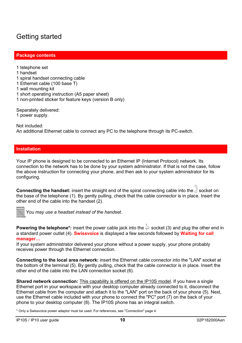 Getting started | Swiss Diamond IP10S User Manual | Page 11 / 43