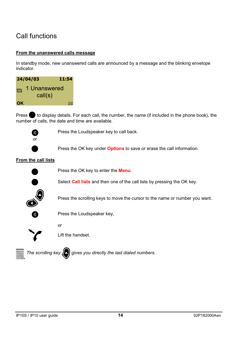 Call functions | Swiss Diamond IP10S User Manual | Page 15 / 43