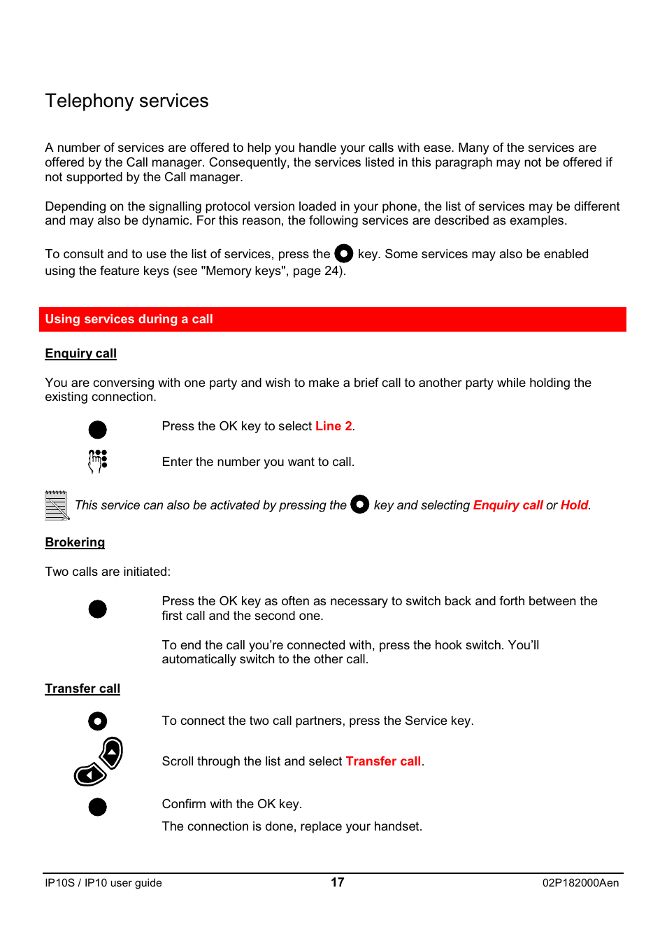 Telephony services | Swiss Diamond IP10S User Manual | Page 18 / 43