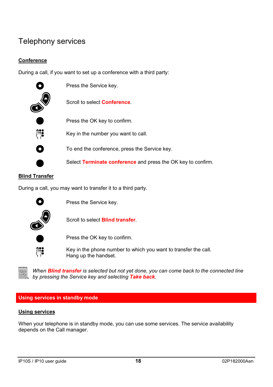 Telephony services | Swiss Diamond IP10S User Manual | Page 19 / 43