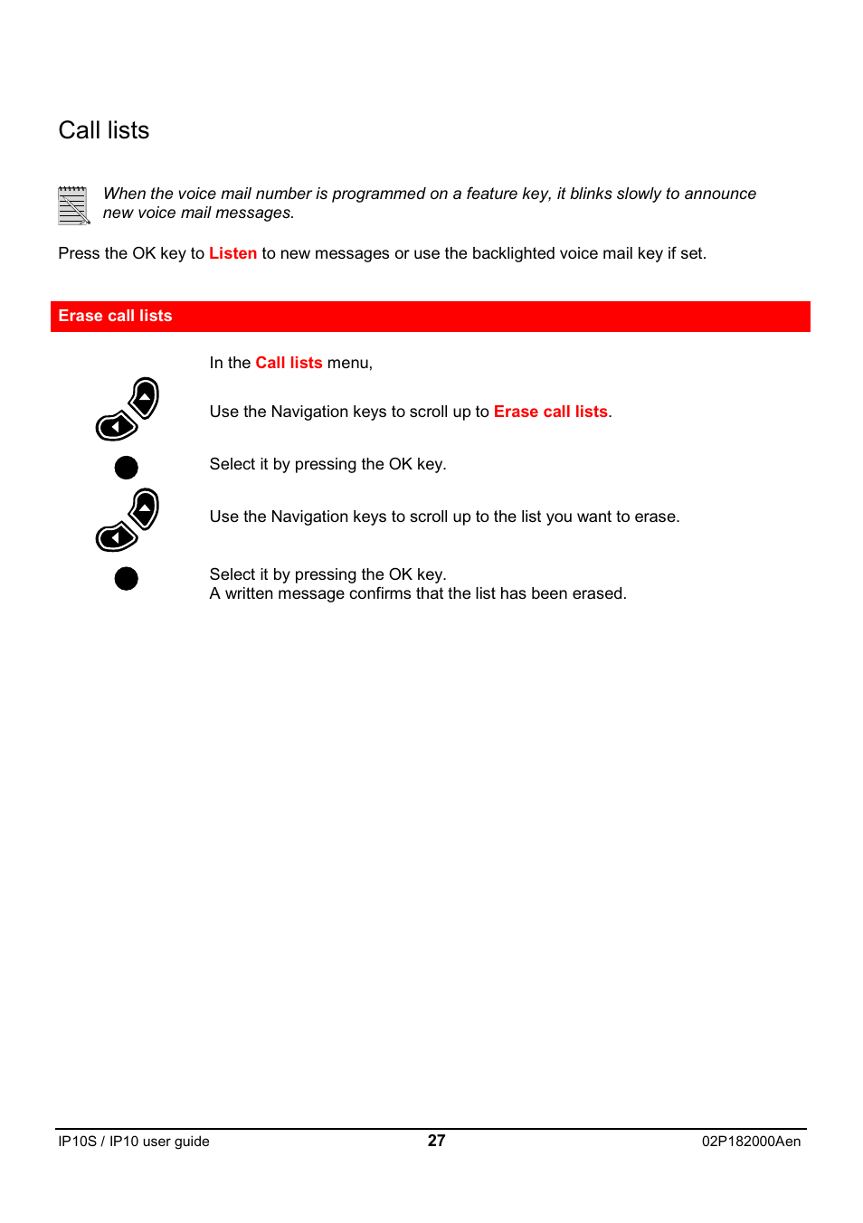 Call lists | Swiss Diamond IP10S User Manual | Page 28 / 43