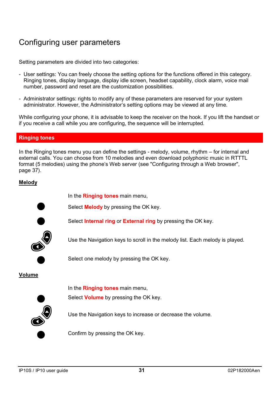 Configuring user parameters | Swiss Diamond IP10S User Manual | Page 32 / 43