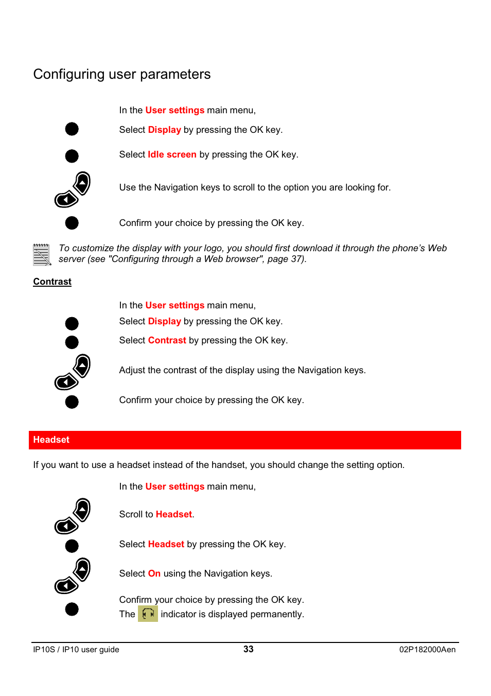 Configuring user parameters | Swiss Diamond IP10S User Manual | Page 34 / 43