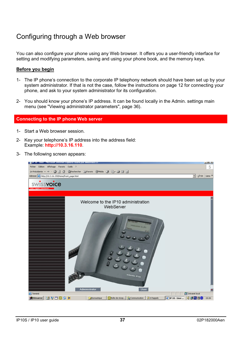 Configuring through a web browser | Swiss Diamond IP10S User Manual | Page 38 / 43