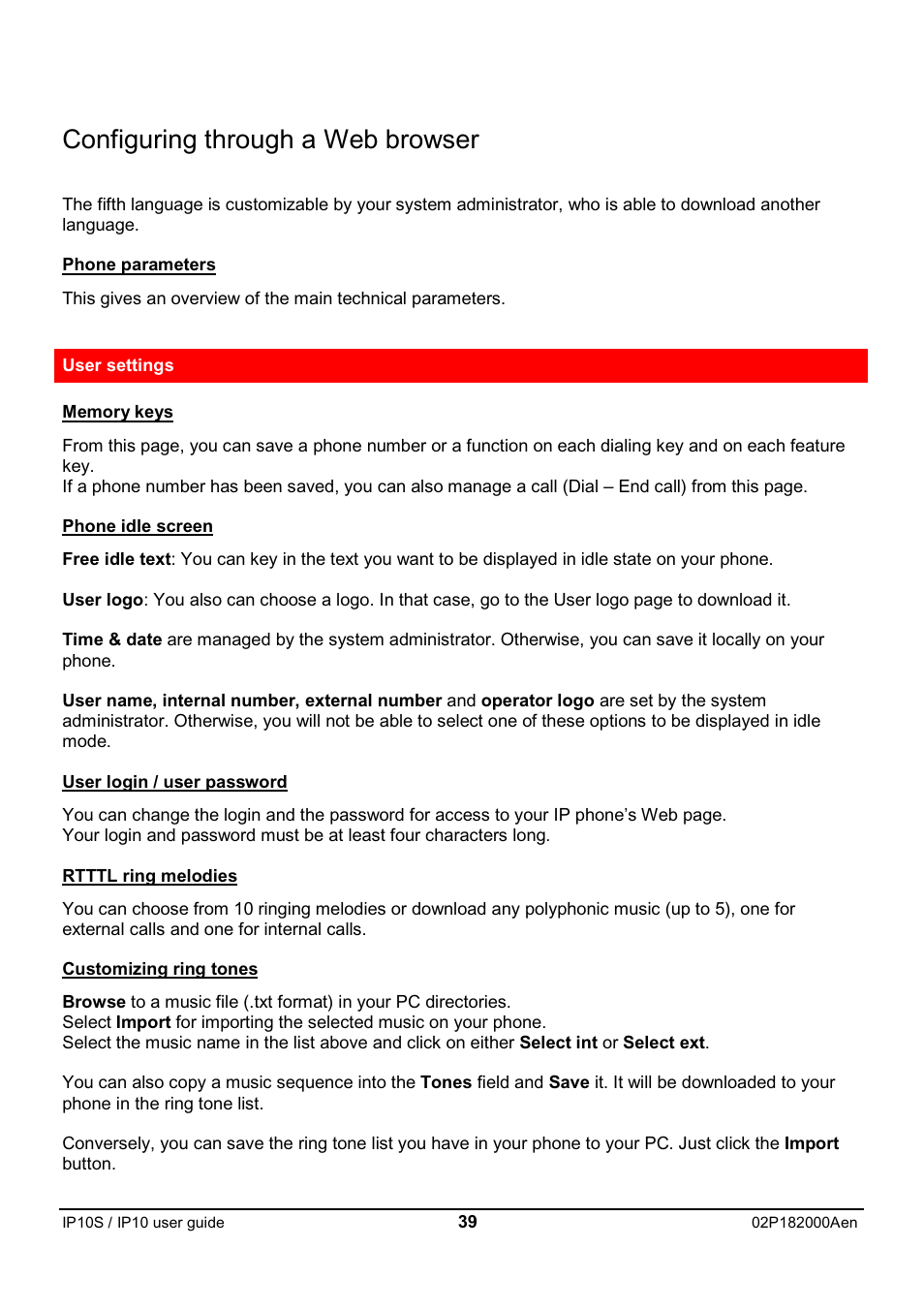Configuring through a web browser | Swiss Diamond IP10S User Manual | Page 40 / 43