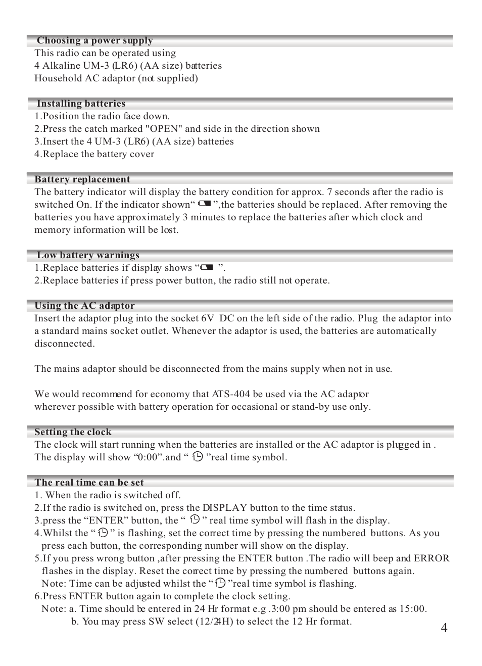 Sangean ATS-404 User Manual | Page 4 / 10