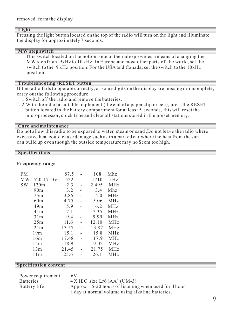 Sangean ATS-404 User Manual | Page 9 / 10