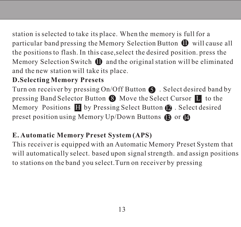 Memory | Sangean DT-300 User Manual | Page 13 / 17
