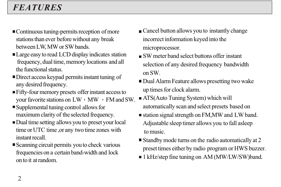 Features | Sangean ATS-606A User Manual | Page 3 / 67