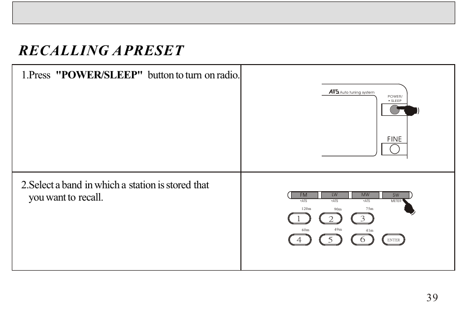 Recalling a preset | Sangean ATS-606A User Manual | Page 40 / 67