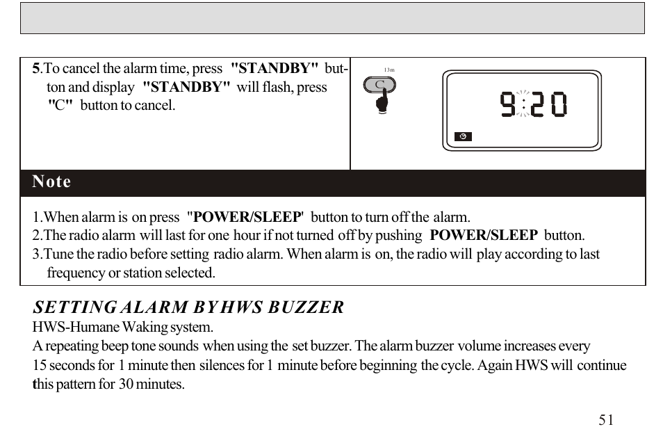 Setting alarm by hws buzzer | Sangean ATS-606A User Manual | Page 52 / 67