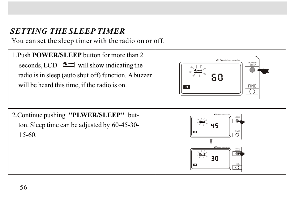 Setting the sleep timer | Sangean ATS-606A User Manual | Page 57 / 67