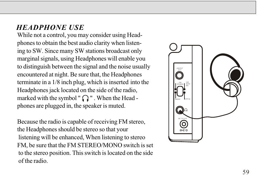 Headphone use | Sangean ATS-606A User Manual | Page 60 / 67
