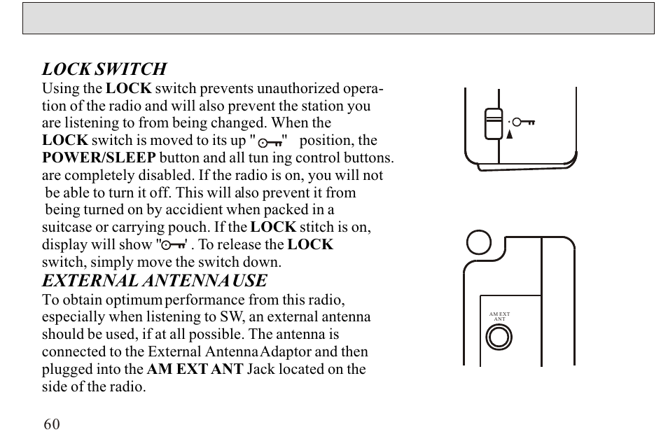 Lock switch, External antenna use | Sangean ATS-606A User Manual | Page 61 / 67