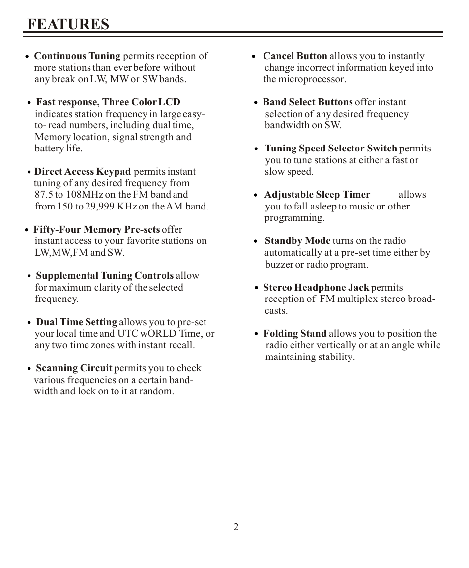Features | Sangean SANGEAN ATS-808A User Manual | Page 2 / 28