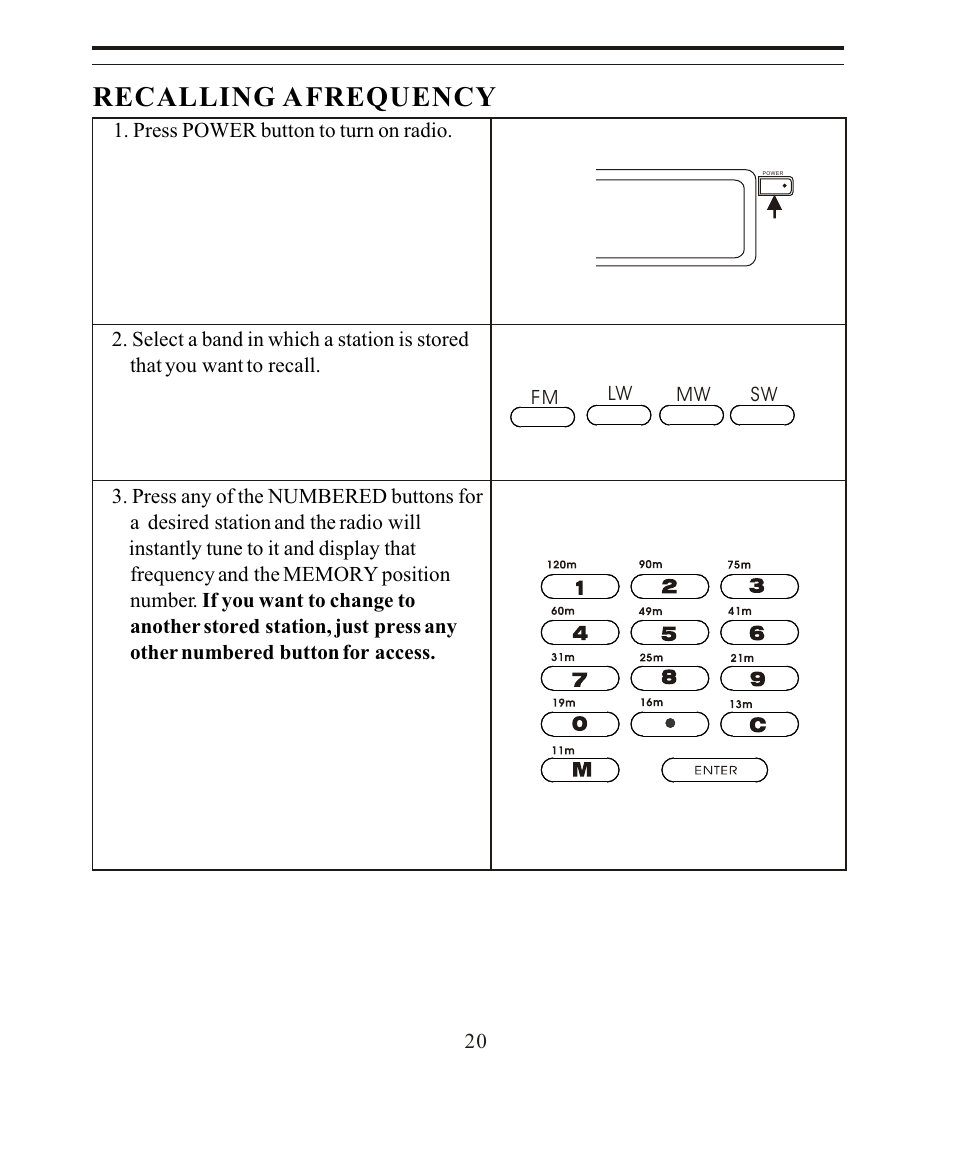 Recalling a frequency | Sangean SANGEAN ATS-808A User Manual | Page 20 / 28