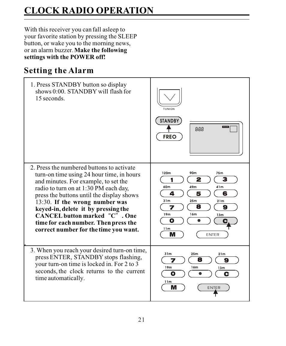 Clock radio operation, Setting the alarm | Sangean SANGEAN ATS-808A User Manual | Page 21 / 28