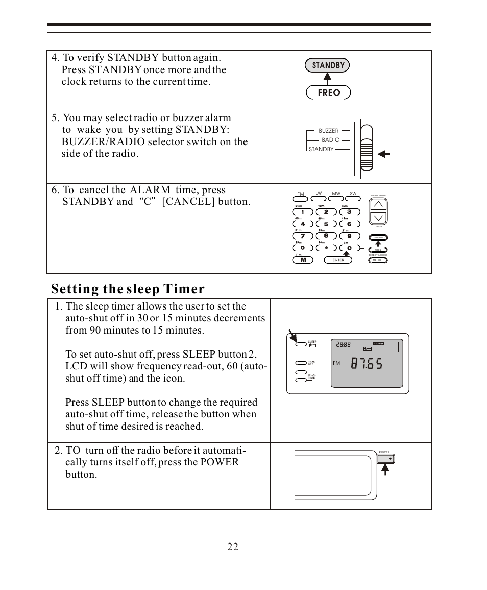 Setting the sleep timer | Sangean SANGEAN ATS-808A User Manual | Page 22 / 28