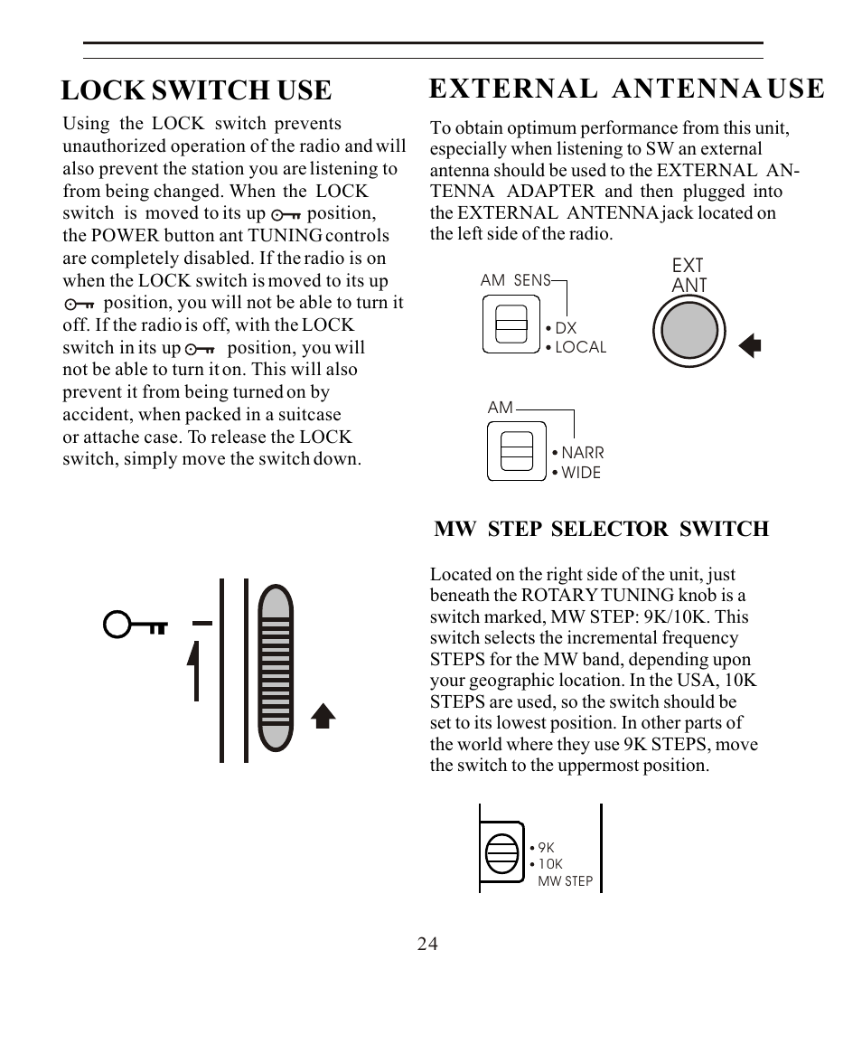 Lock switch use external antenna use | Sangean SANGEAN ATS-808A User Manual | Page 24 / 28