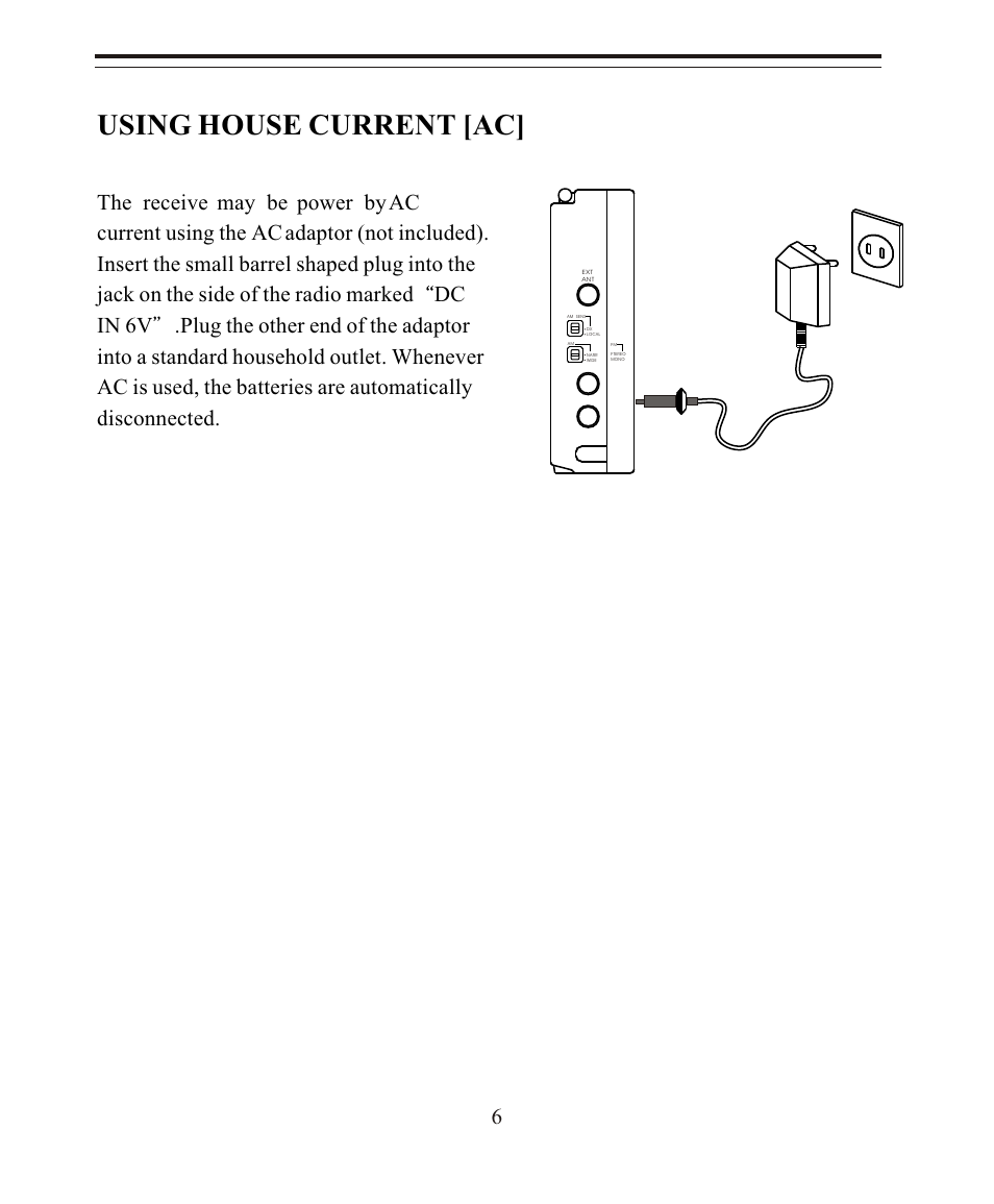 Using house current [ac | Sangean SANGEAN ATS-808A User Manual | Page 6 / 28