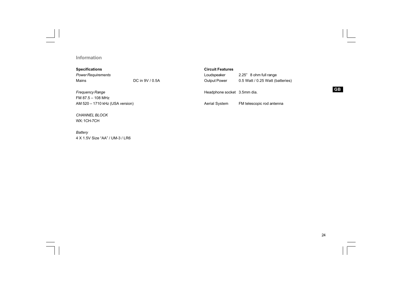 Sangean PR-D9W User Manual | Page 25 / 25