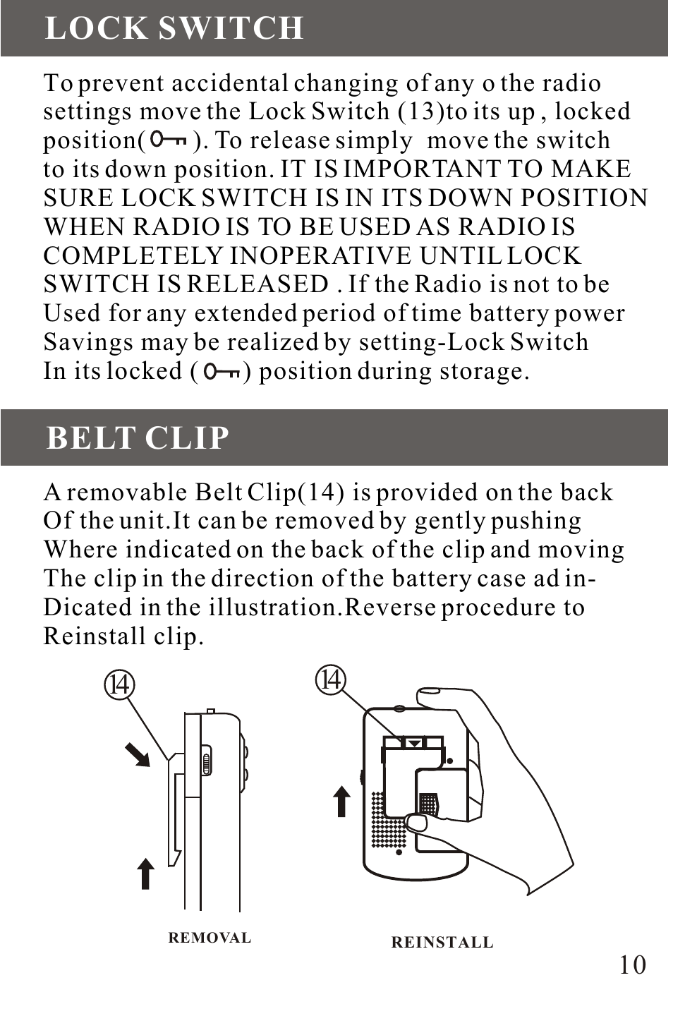 Lock switch, Belt clip | Sangean DT-200V User Manual | Page 10 / 12