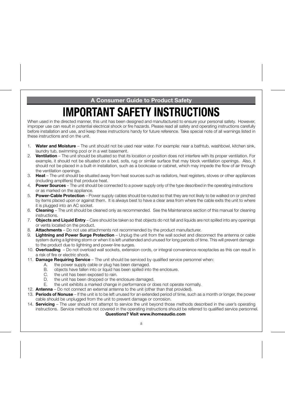 A consumer guide to product safety | SDI Technologies IHOME IP42 User Manual | Page 10 / 13
