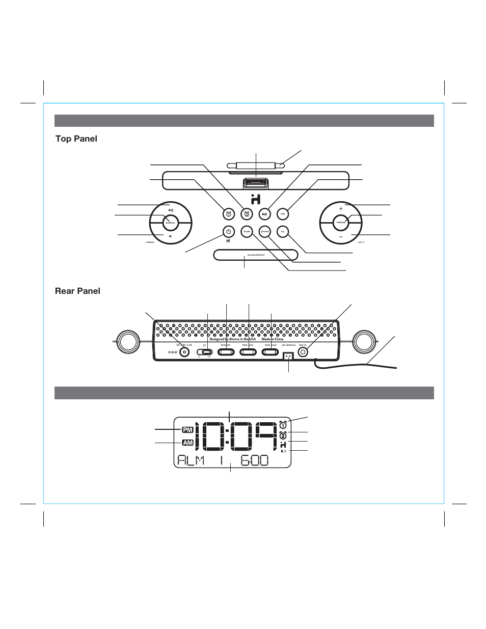 Controls and indicators id85 display, Rear panel top panel | SDI Technologies IHOME ID85 User Manual | Page 5 / 14