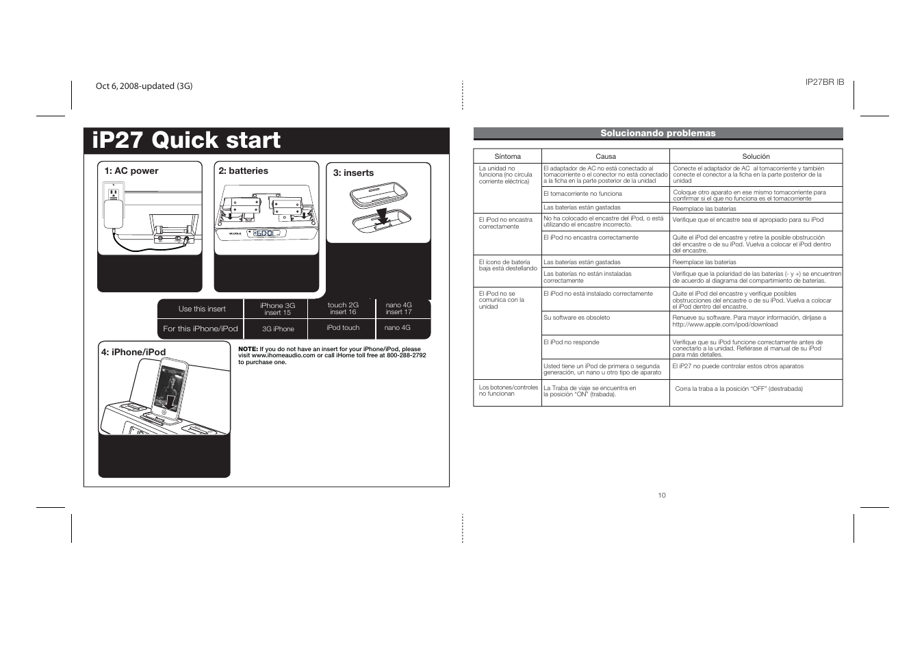 Ip27 quick start, Resetreset testtest | SDI Technologies The Portable System For Your iPhone & iPod iP27 User Manual | Page 4 / 14