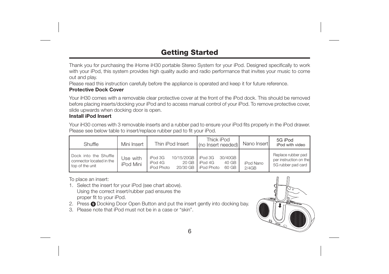 Getting started | SDI Technologies iH30 User Manual | Page 8 / 19
