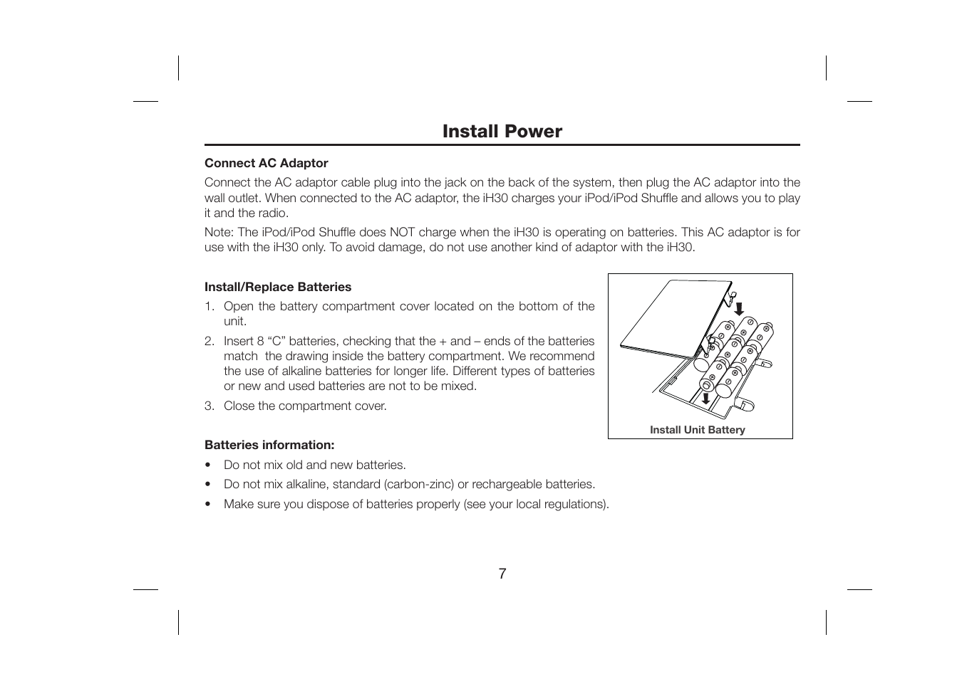 Install power | SDI Technologies iH30 User Manual | Page 9 / 19