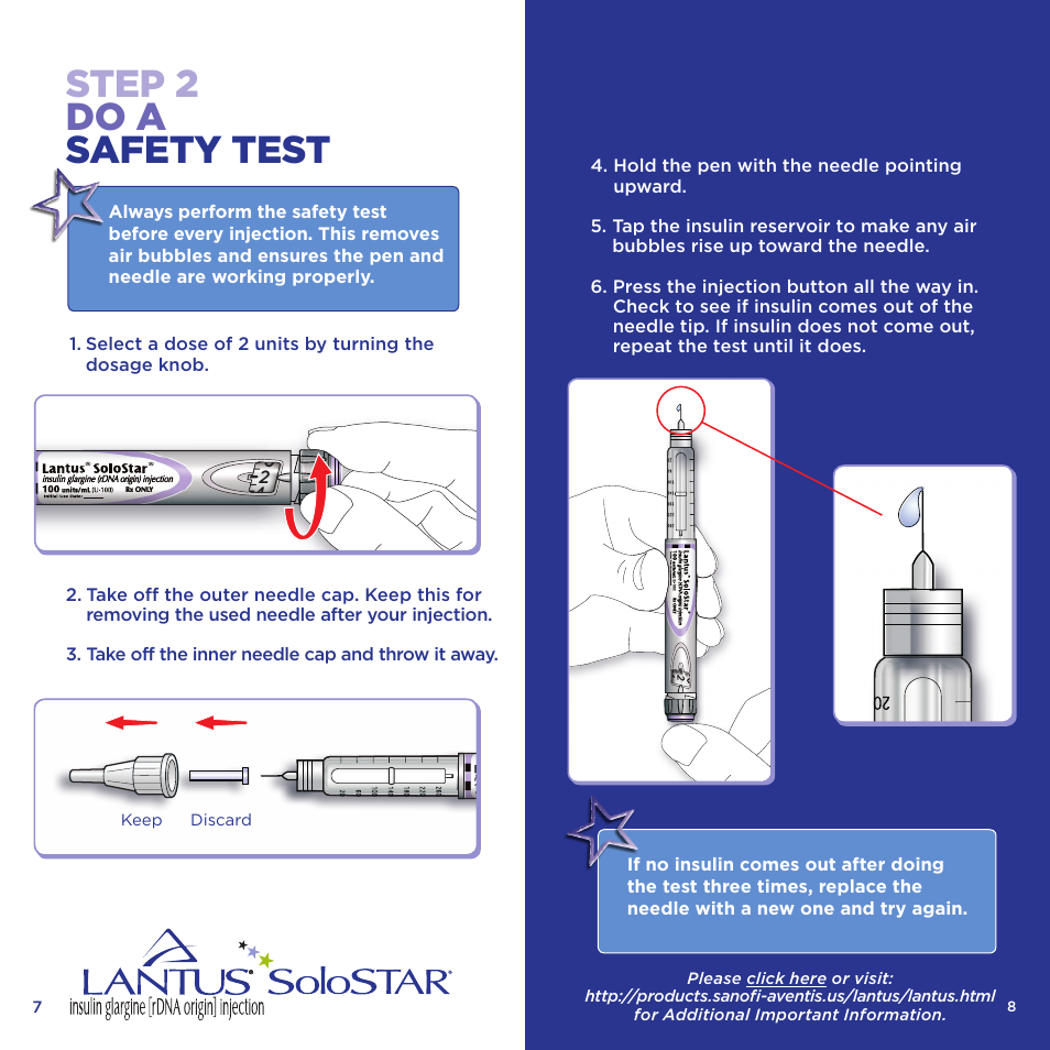Step 2 do a safety test | Sanofi-aventis Lantus SoloSTAR User Manual | Page 5 / 8